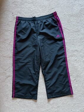 adidas Black Track Pants with Magenta Side Stripes
